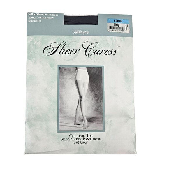 Sheer Caress Silky Sheer Pantyhose Control Top Long Off Black Navy JCPenney - Picture 2 of 12